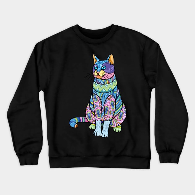 Ornate Cat Mandala Funny Crewneck Sweatshirt by  El-Aal